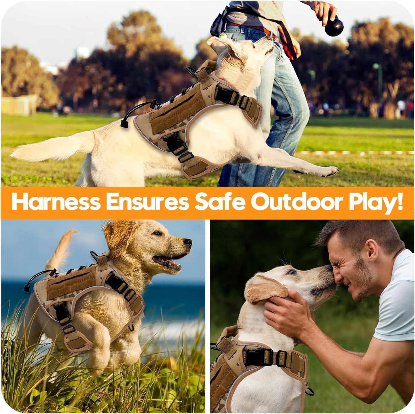 Heavy-Duty Tactical Dog Harness for Large Dogs, No Pull Adjustable Reflective Pet Vest with Molle System, K9 Military-Grade Control for Service Training, Outdoor & 10+ Breeds, Desert Camo, X-Large