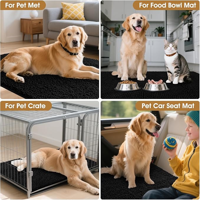 Extra Large Dog Door Mats for Muddy Paws, Chenille Absorbent Dog Mats, Non Slip Heavy Mud Mat for Dogs, Soft Pet Mat for Entryway, Mud Paws, Inside Floor,71" x 25", Black