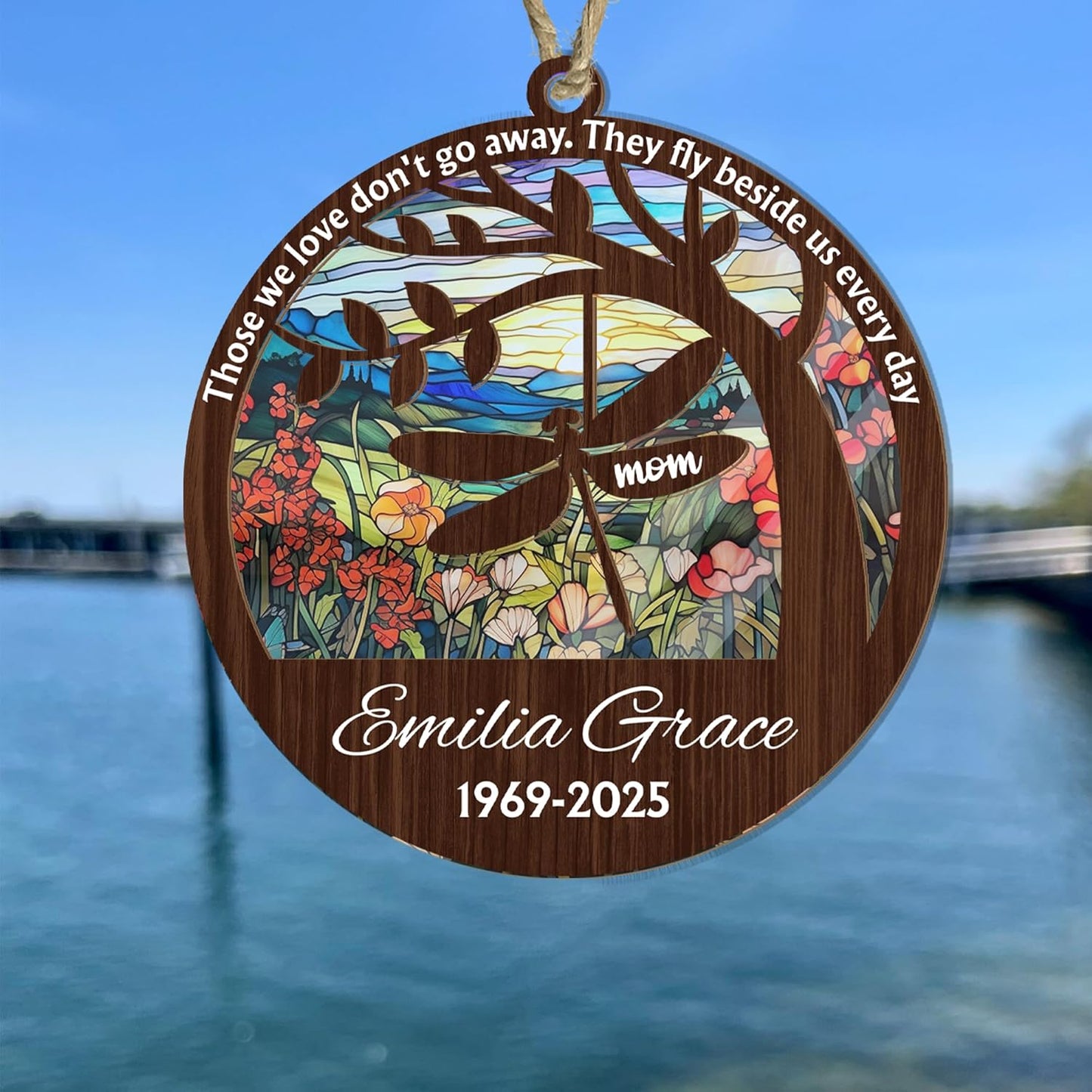 Personalized Dad Mom Dragonfly Suncatcher Ornament - Loving Memory, Remembrance Hanging Decor, Bereavement Condolence Gifts, Loss of Family Member Loved One, Those We Love Don't Go Away Ornaments