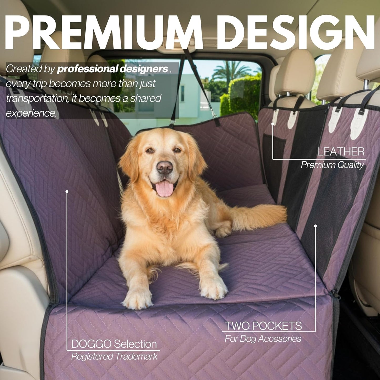 Premium Dog Back Seat Extender | Supports 400 lbs | Waterproof Hard Bottom & Non-Slip Design | Pet Seat Cover with Mesh Window & Storage Pocket | Fits Cars, SUVs & Truck (Brown)