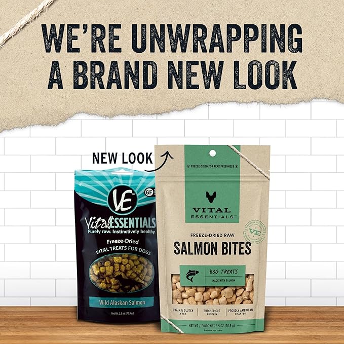 Vital Essentials Salmon Bites Dog Treats, 2.5 oz | Freeze-Dried Raw | Single Protein | Premium Quality High Protein Training Treats | Grain Free, Gluten Free, Filler Free