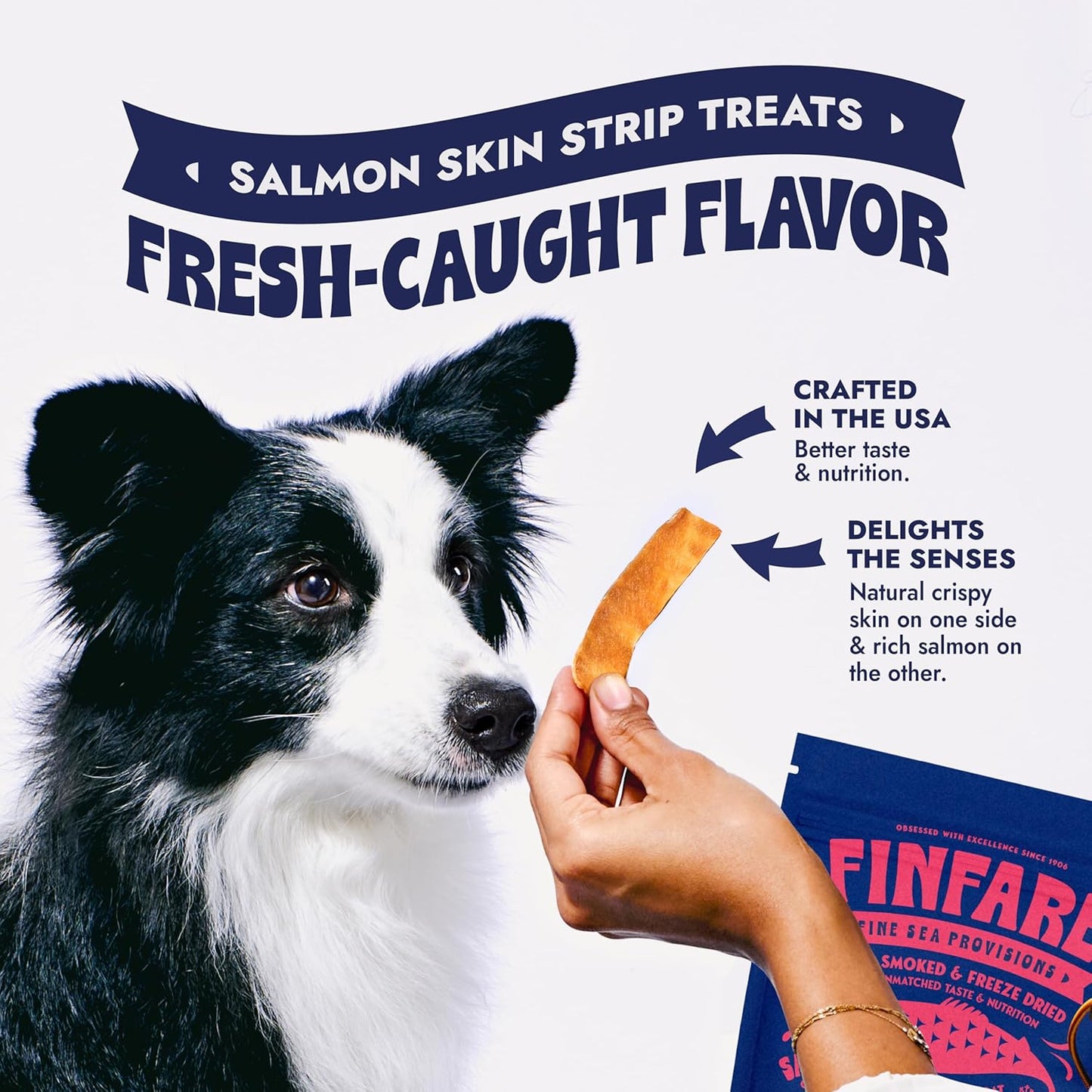 Finfare Freeze Dried Dog Treats, Salmon Skin Strips, Protein & Omega-3s, Grain Free Salmon Dog Training Treats, Crafted in USA, 2oz