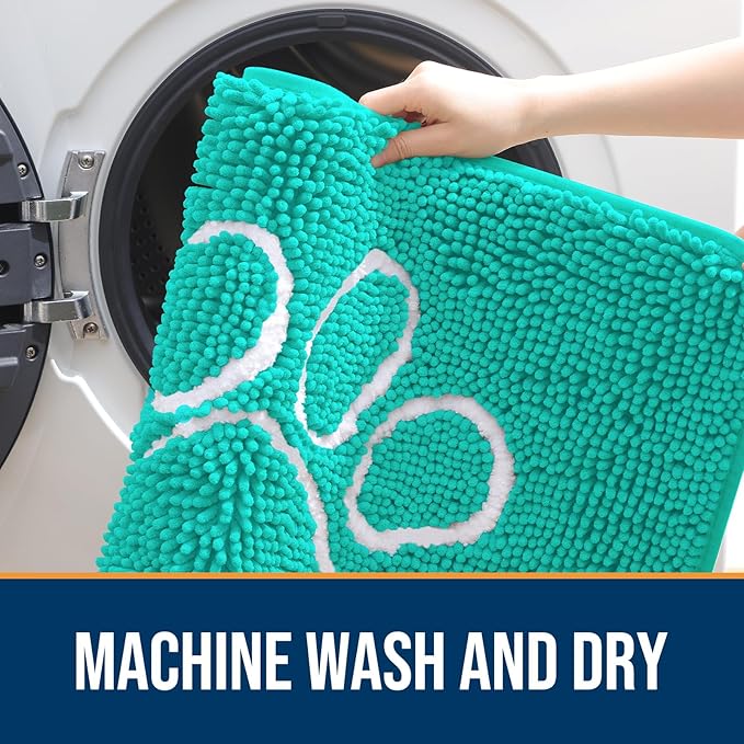 OLANLY Door Mat for Muddy Dog Paws 30x20, Ultra Absorbent Chenille Mud Doormat with Paw Print Design, Non-Slip Washable Doormat for Indoor Entryway, Quick-Dry Pet Bed Mats for Dirty Dogs, Teal