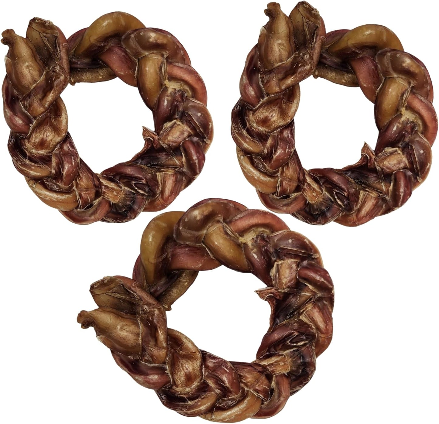 hotspot pets Braided Bully Stick Rings for Dogs - (3 Pack) Premium All Natural Long Twisted Beef Pizzle Dog Chew Treats - Grain Free Fully Digestible Rawhide Alternative Bones