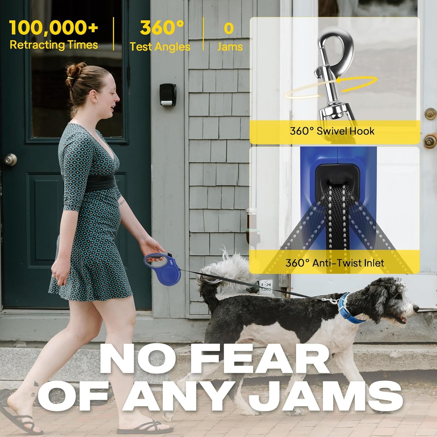 Fida Retractable Dog Leash, 16 ft Dog Walking Leash for Large Dogs up to 110lbs, Tangle Free,Navy Blue