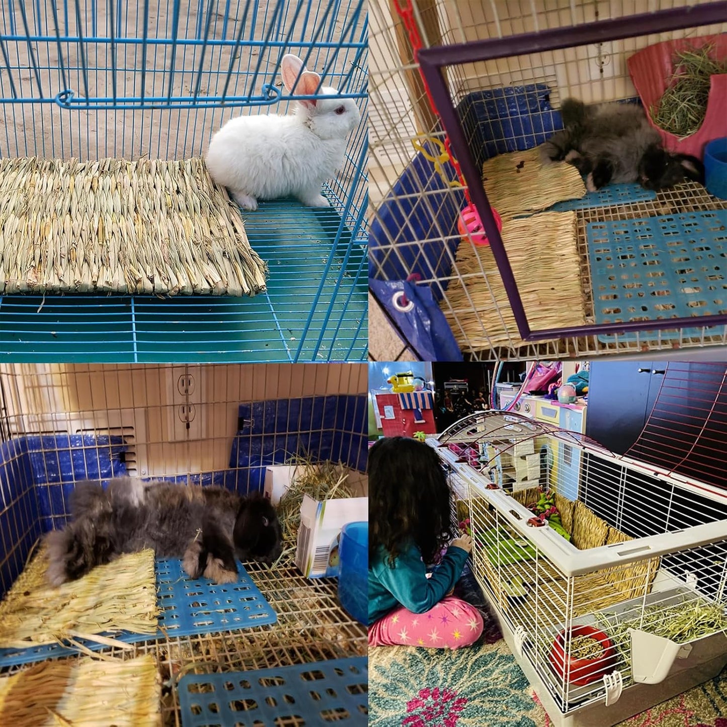 PINVNBY Natural Grass Mat for Rabbits,2 Pack Rabbit Hay Mats,100% Handwoven Hay Chewable Bedding & Cooling Mat for Bunny Guinea Pigs Hamsters Chinchillas - Eco-Friendly Cage Liner,Nesting Toy