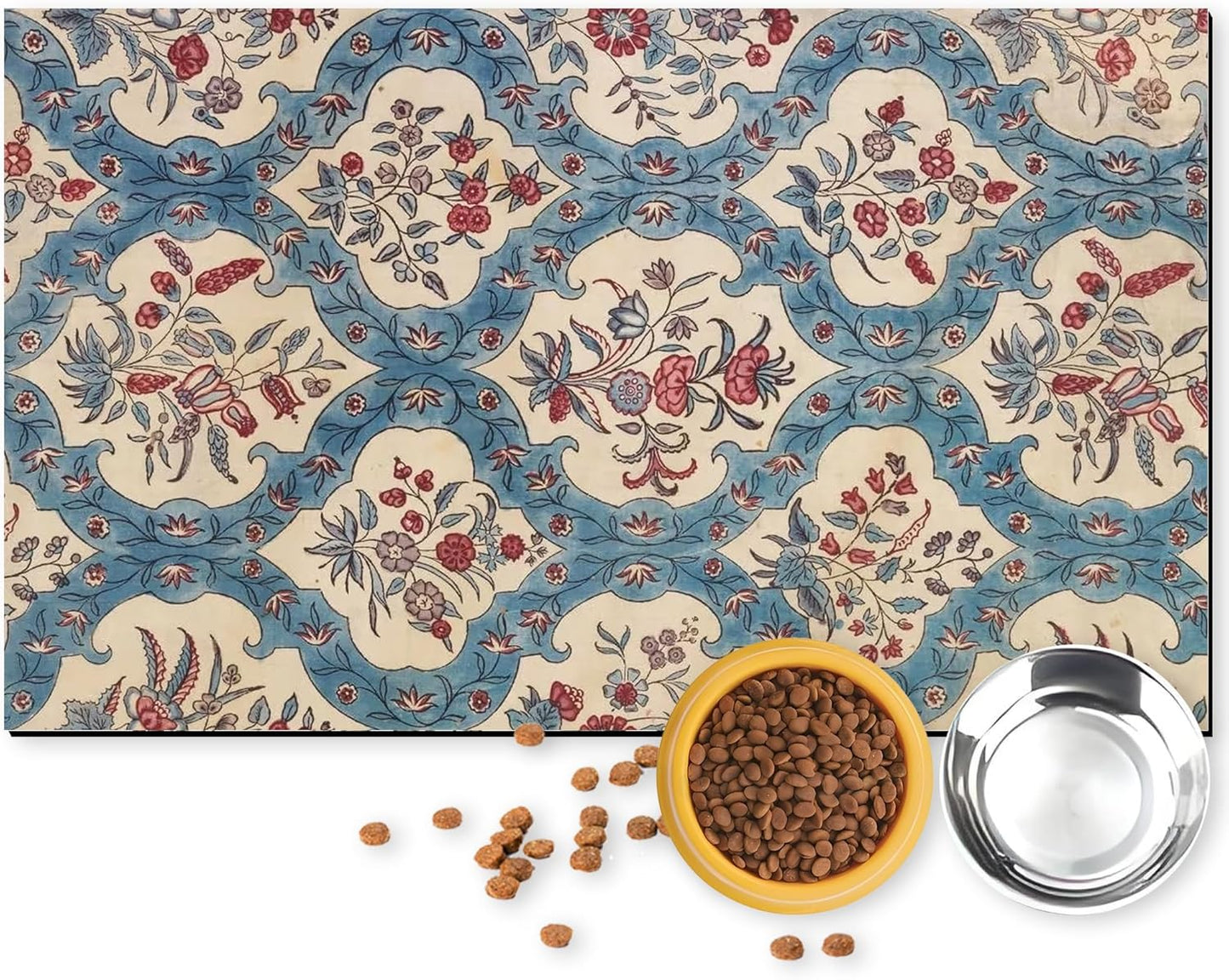 Pet Feeding Mat for Dogs and Cats - Super Absorbent Anti-Slip Bowl Pad, Eco-Friendly Washable Mat to Prevent Spills and Mess Boho Mat 12"x20"