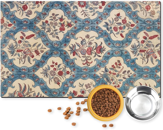 Pet Feeding Mat for Dogs and Cats - Super Absorbent Anti-Slip Bowl Pad, Eco-Friendly Washable Mat to Prevent Spills and Mess Boho Mat 12"x20"