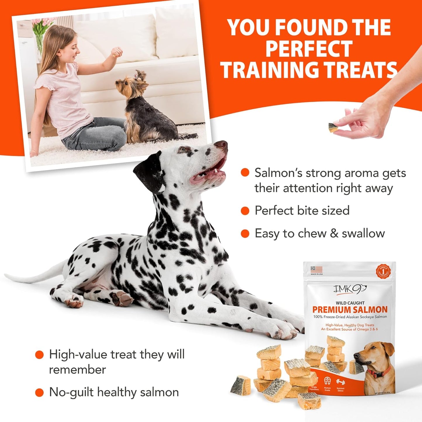 Freeze Dried Salmon Dog Treats – All Natural Dog Treats, Healthy Protein, High Value Training – Omega 3-6 Fish Oil - 100% Pure Fish with Skin, Wild Caught - Single Ingredient, Grain Free - Made in USA