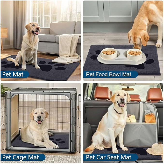 Buganda Dog Door Mat for Muddy Paws, Absorbent Dirt Trapper Washable Indoor Doormats, Non Slip Low-Profile Mud Mat for Dogs, Front Entrance Doormat for Inside Floor (70x24 Inches, Black)