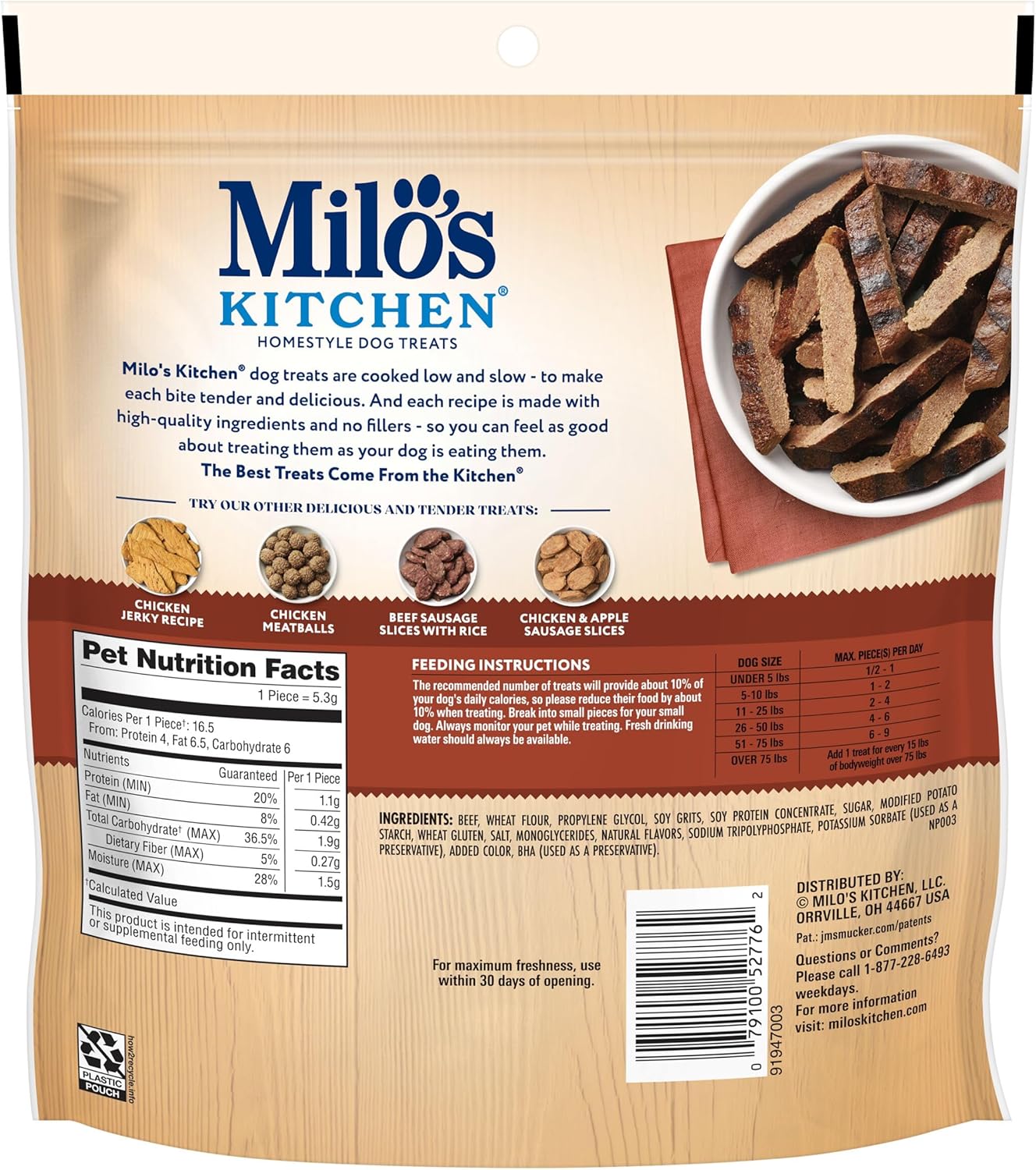 Milo's Kitchen Homestyle Dog Treats, Steak Grillers, 10 Ounce, High Protein, No Artificial Flavors