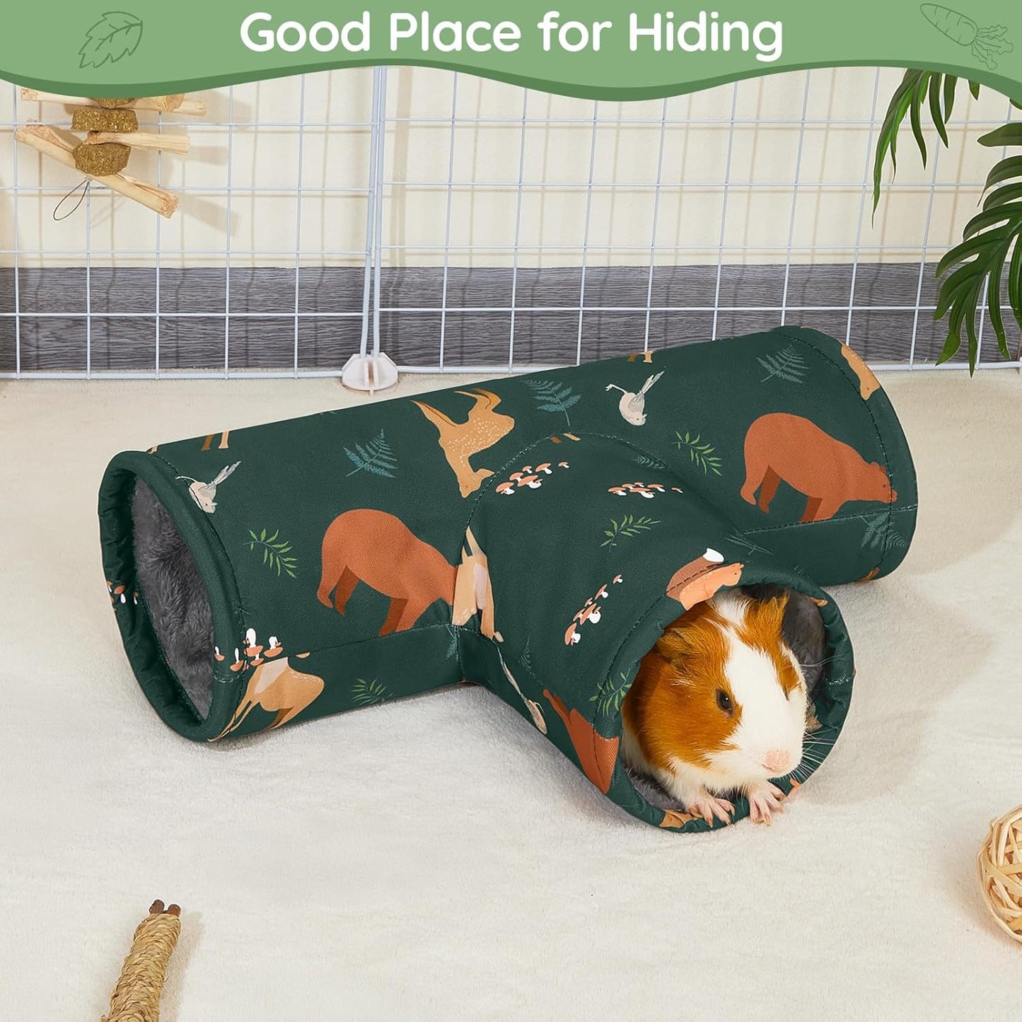 Glittme Guinea Pig Tunnel Washable Guinea Pigs Hideout Portable Rabbit Tunnels Soft Ferret Tunnel for Playing Resting Guinea Pig Accessories for Hedgehogs, Hamster, Dark Green Animals