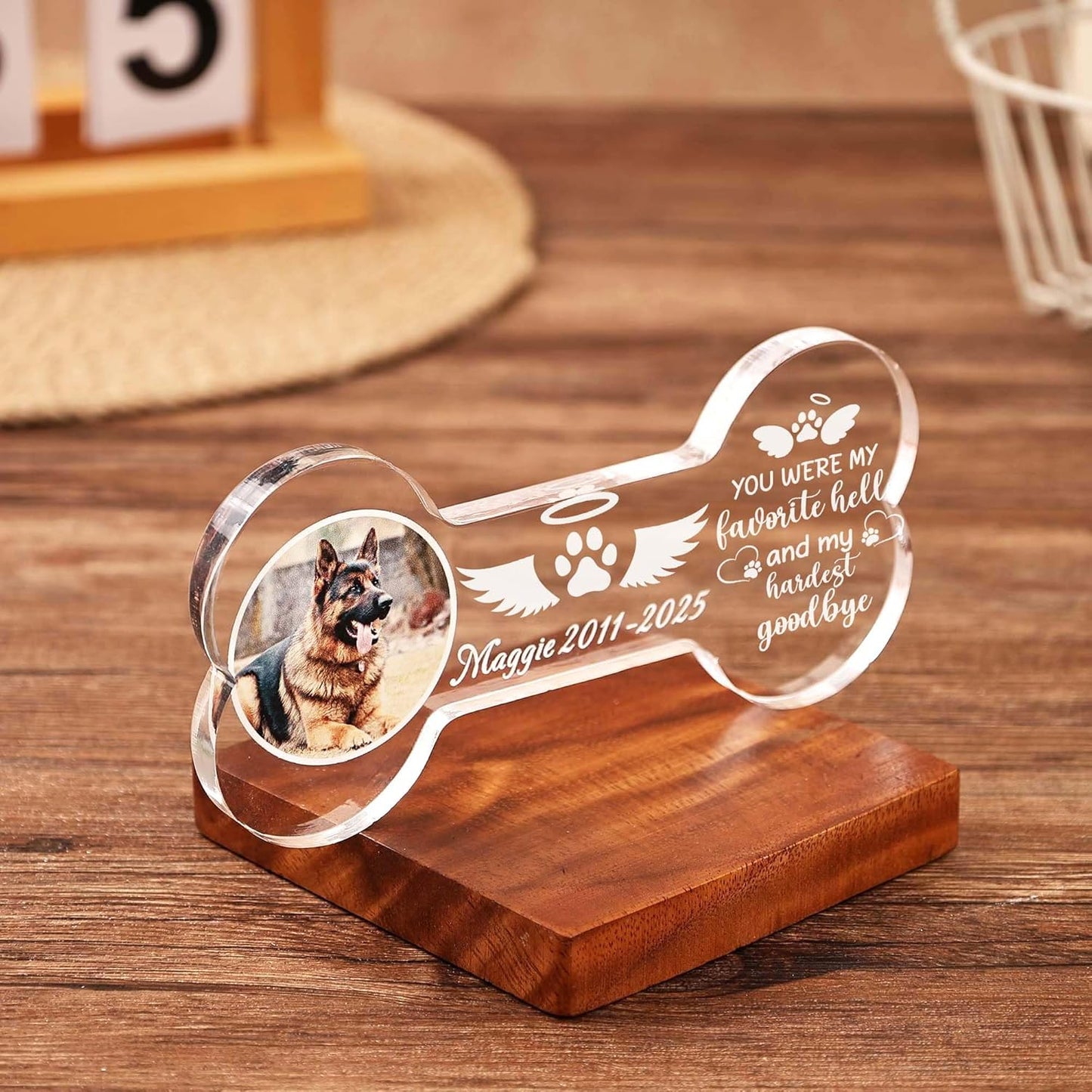 Personalized Photo Pet Memorial Gift, Custom Memorial Gifts for Loss of Dog, Dog Memorial Ornament, Pet Sympathy Gift, Bone Shape Acrylic Keepsake for Dog Puppy. (6.5")