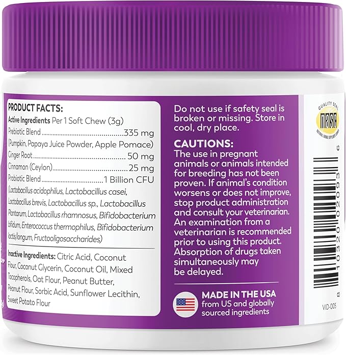 Dr. Harvey's Digestive Probiotic Soft Chews for Dogs, 9 Probiotics for Gut Health, Diarrhea and Bowel Support, Peanut Butter Flavor (90 Chews)