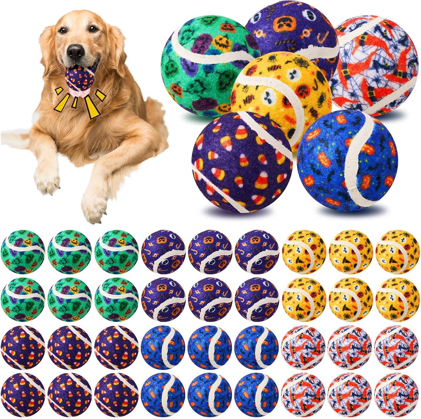 Civaner 36 Pcs Halloween Dog Toys Bulk, 2.5 Inch Squeaky Tennis Balls for Small Medium Large Dogs Pets Puppy Chew Teething Toy Interactive Training Gifts Xmas Stocking Stuffers