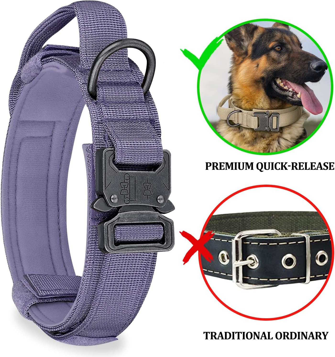 COOYOO Dog Collar,3 Piece Set Tactical Dog Collars, Adjustable Military Training Nylon Dog Collar with Control Handle and Heavy Metal Buckle for Medium and Large Dogs
