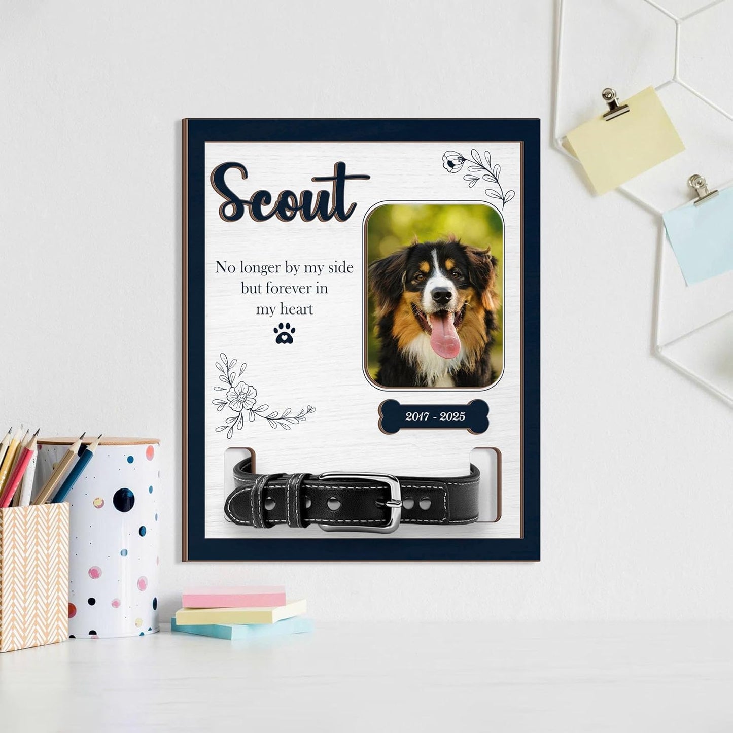 Custom Dog Sympathy Gift with Collar Display and Photo – Personalized Dog Memorial Collar Frame, Pet Collar Holder Keepsake, Dog Loss Sympathy Gift for Dog Lovers