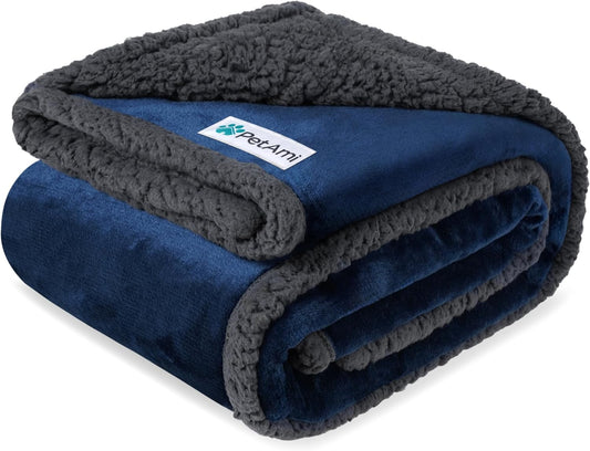PetAmi Waterproof Dog Blanket for Medium Large Dog Puppy Cat Throw for Couch Cover Leakproof Protection, Sherpa Fleece, Reversible Soft Washable 60x40 Navy Gray