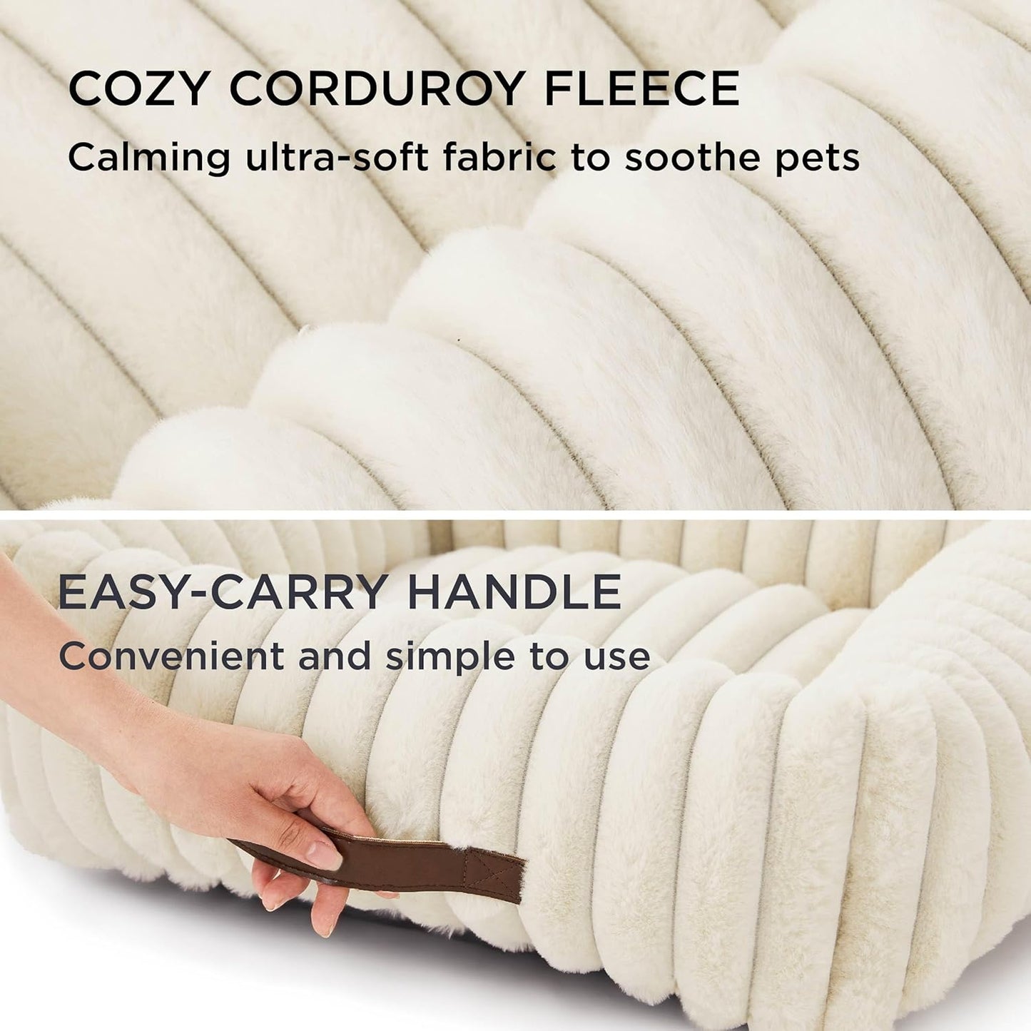 Bedsure Cute Dog Bed Medium Size Dog - Washable Furry Puppy Beds, Rectangle Orthopedic Corduroy Fleece Pet Beds with Removable Zipper Cover, 30x24x8inches, Cream