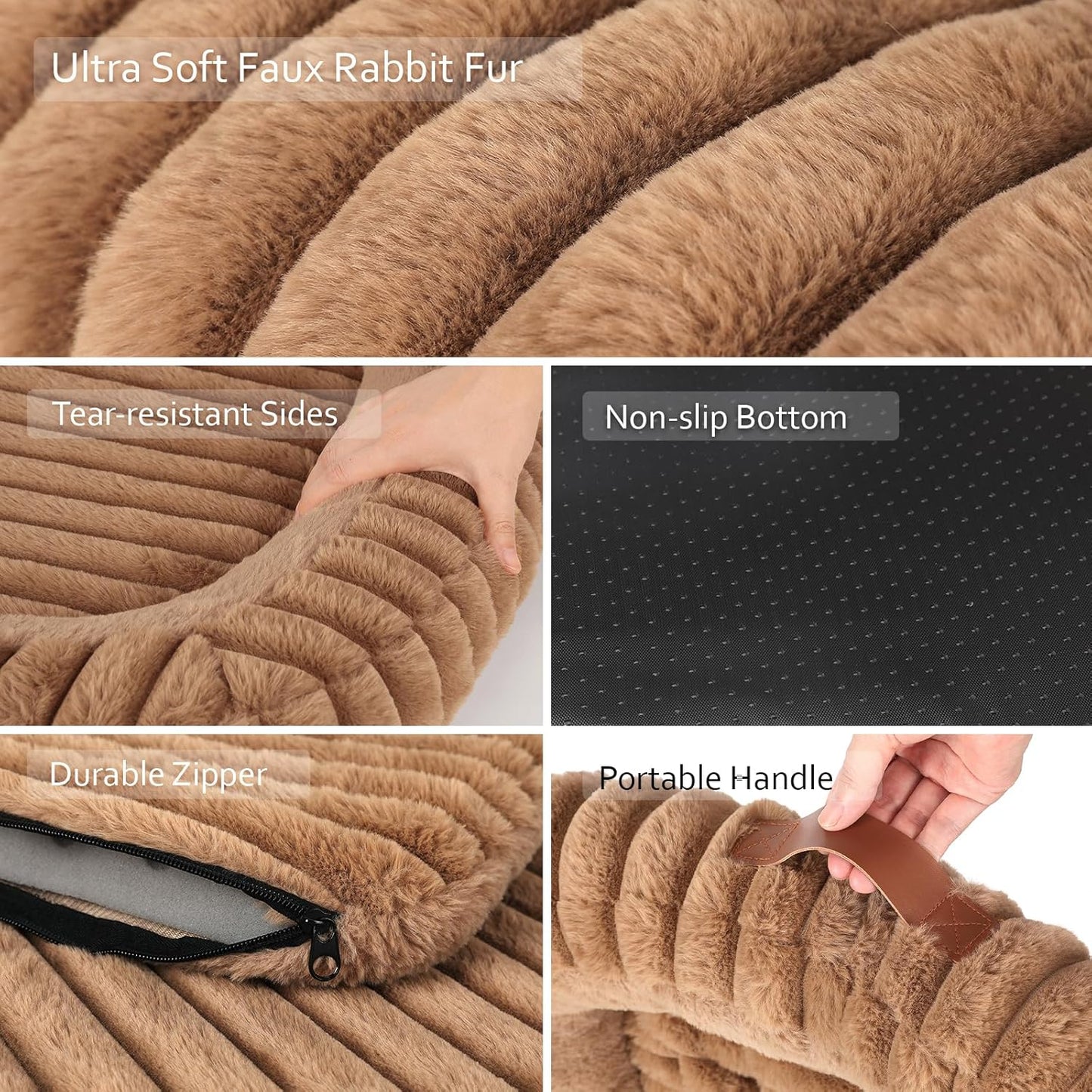 Dog Bed for Extra Large Dogs, Cute XL Dog Bed with Removable Washable Cover & Anti-Slip Bottom, Soft Calming Pet Sofa Bed with Handle for Indoor Pets, 43x31x5inches, Brown
