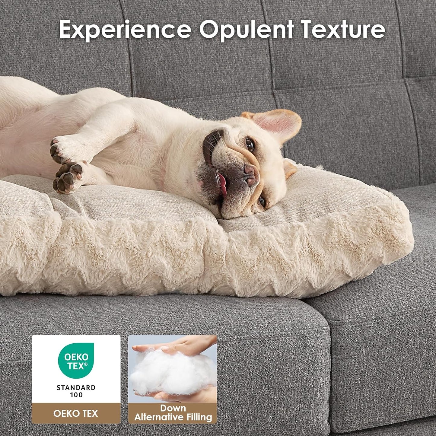 EHEYCIGA Reversible Dog Crate Bed Washable, Comfort Fluffy Plush Dog Kennel Pad for Gaint Dogs, Deluxe Machine Washable XXL Pet Sleeping Mats, 47" x 29"x 4", Beige