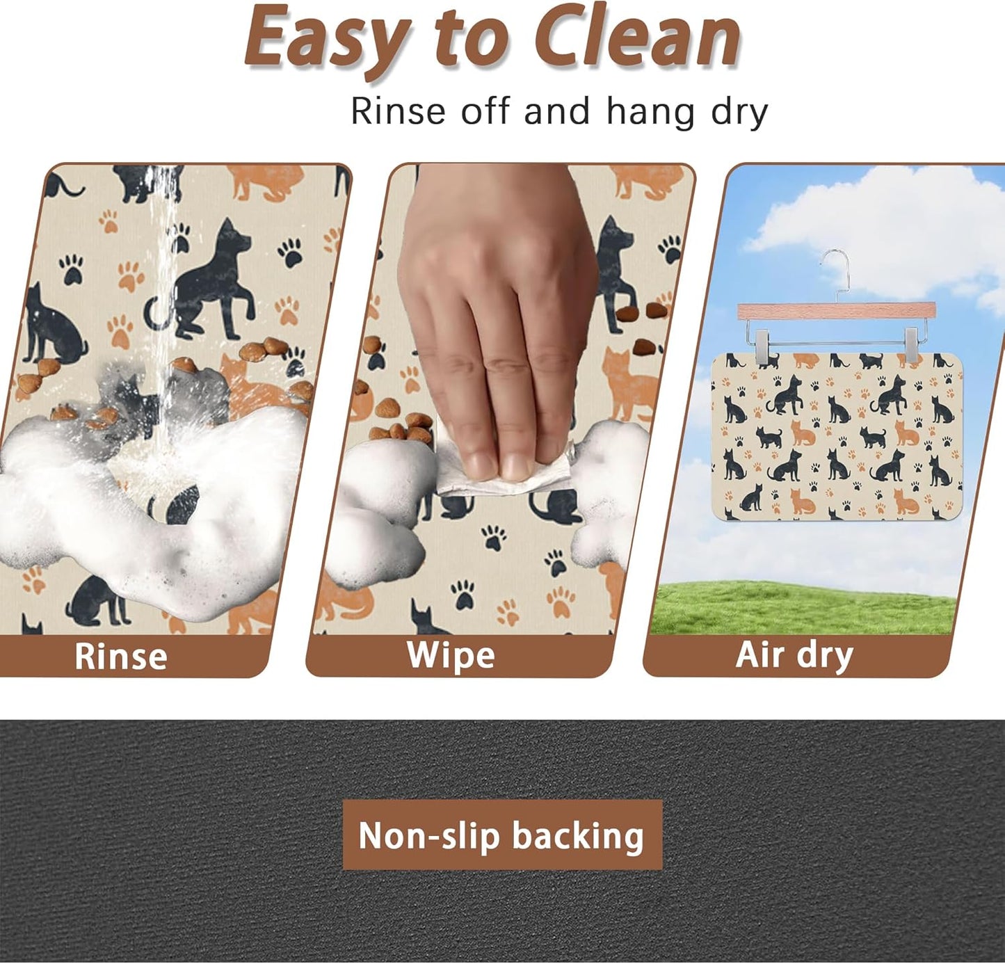 Cute Cat Paw Prints Dog Food Mat for Floors,Vintage Boho Absorbent Pet Food and Water Bowl Mats,Non-Slip Pet Feeding Mat,Pet Supplies 16" x 24"