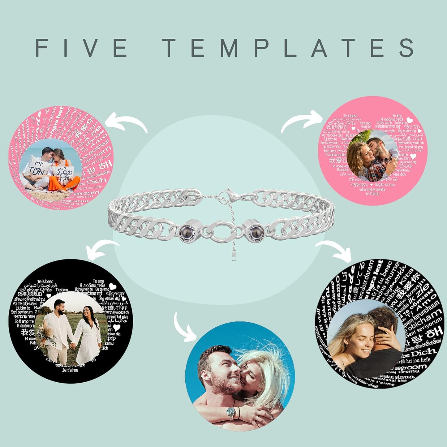 EMIRISTIC Custom Photo Bracelet - Personalized Picture Natural Stone Cuban Chain Bracelet - Any Special Day Gifts