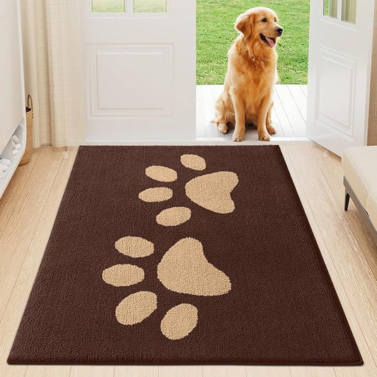 Buganda Dog Door Mat for Muddy Paws, Absorbent Dirt Trapper Washable Indoor Doormats, Non Slip Low-Profile Mud Mat for Dogs, Front Entrance Doormat for Inside Floor (47x32 Inches, Brown)