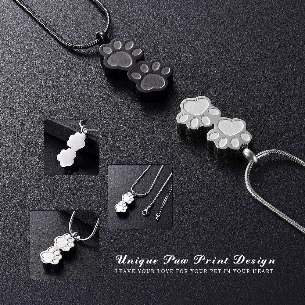 Pet Urns For Dogs/Cats - Pet Ashes Necklace - Paw Print Urn Necklace with Mini Keepsake Urn Memorial Ash Jewelry