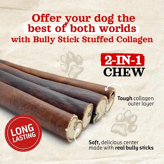 Natural Farm Bully Sticks Stuffed Collagen Sticks for Dogs (6 Inch, 5-Pack), Rawhide-Free Collagen, Natural Dog Chews, Long Lasting, for Small, Medium and Large Dogs, Great Rawhide Alternative