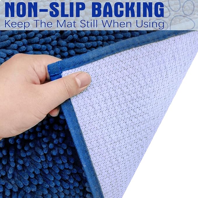 EXPAWLORER Dog Door Mat - Highly Absorbent Microfiber Rug, Soft Chenille, Non-Slip Large Pet Paw Cleaning, Washable Mud Mat for Indoor Outdoor Floor, Blue