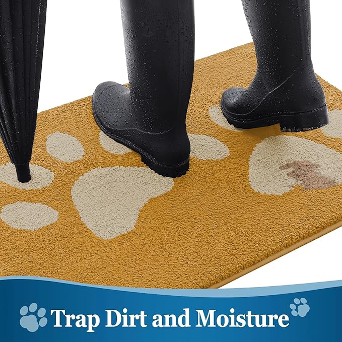 Buganda Dog Door Mat for Muddy Paws, Absorbent Dirt Trapper Washable Indoor Doormats, Non Slip Low-Profile Mud Mat for Dogs, Front Entrance Doormat for Inside Floor (48x30 Inches, Yellow)