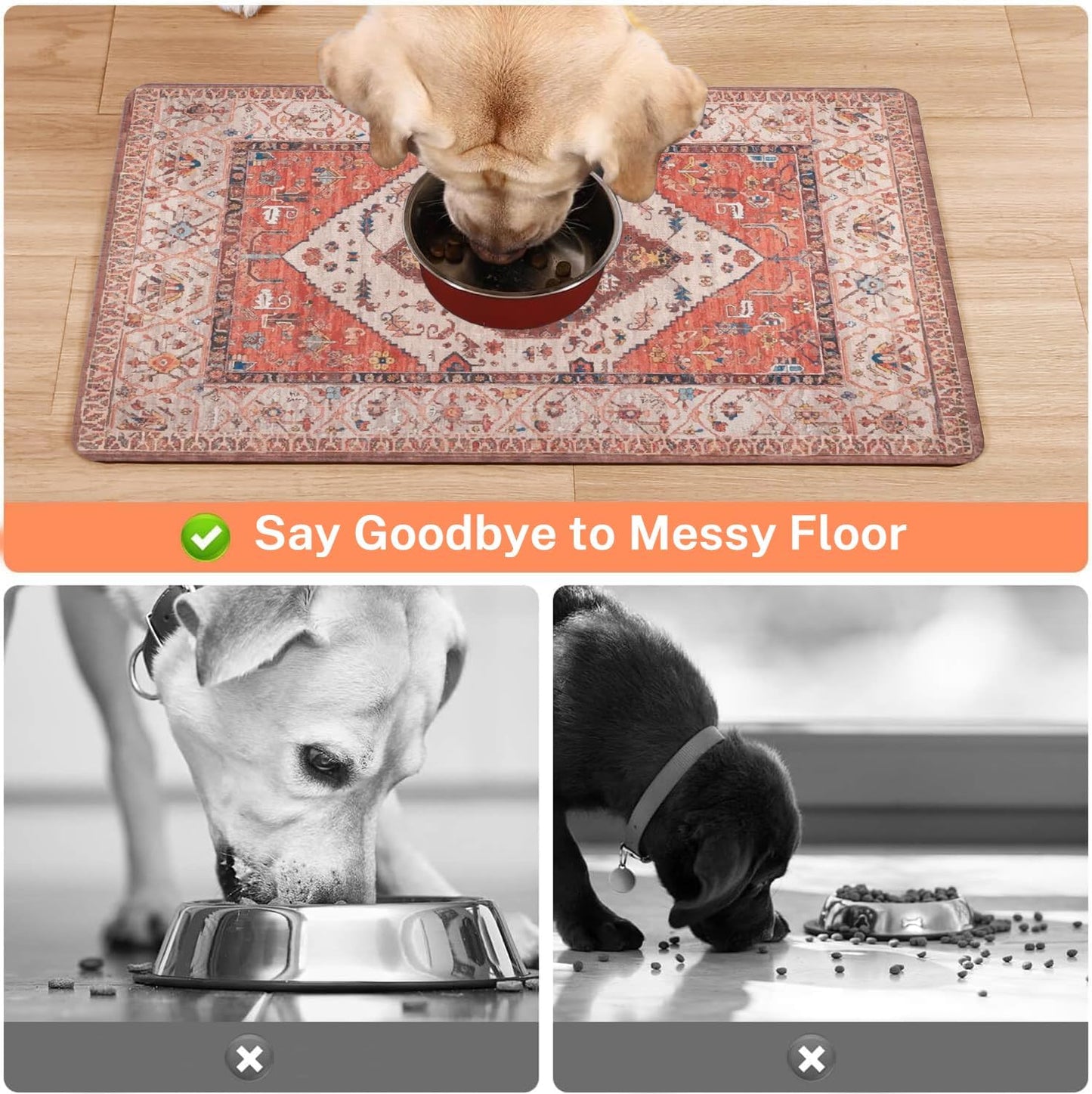 Absorbent Pet Dog Bowl Mat for Food and Water, Pet Cat Food Feeding Mat with Non Slip Rubber Backing, Dog Food Mats for Floors Waterproof, 16"x24"