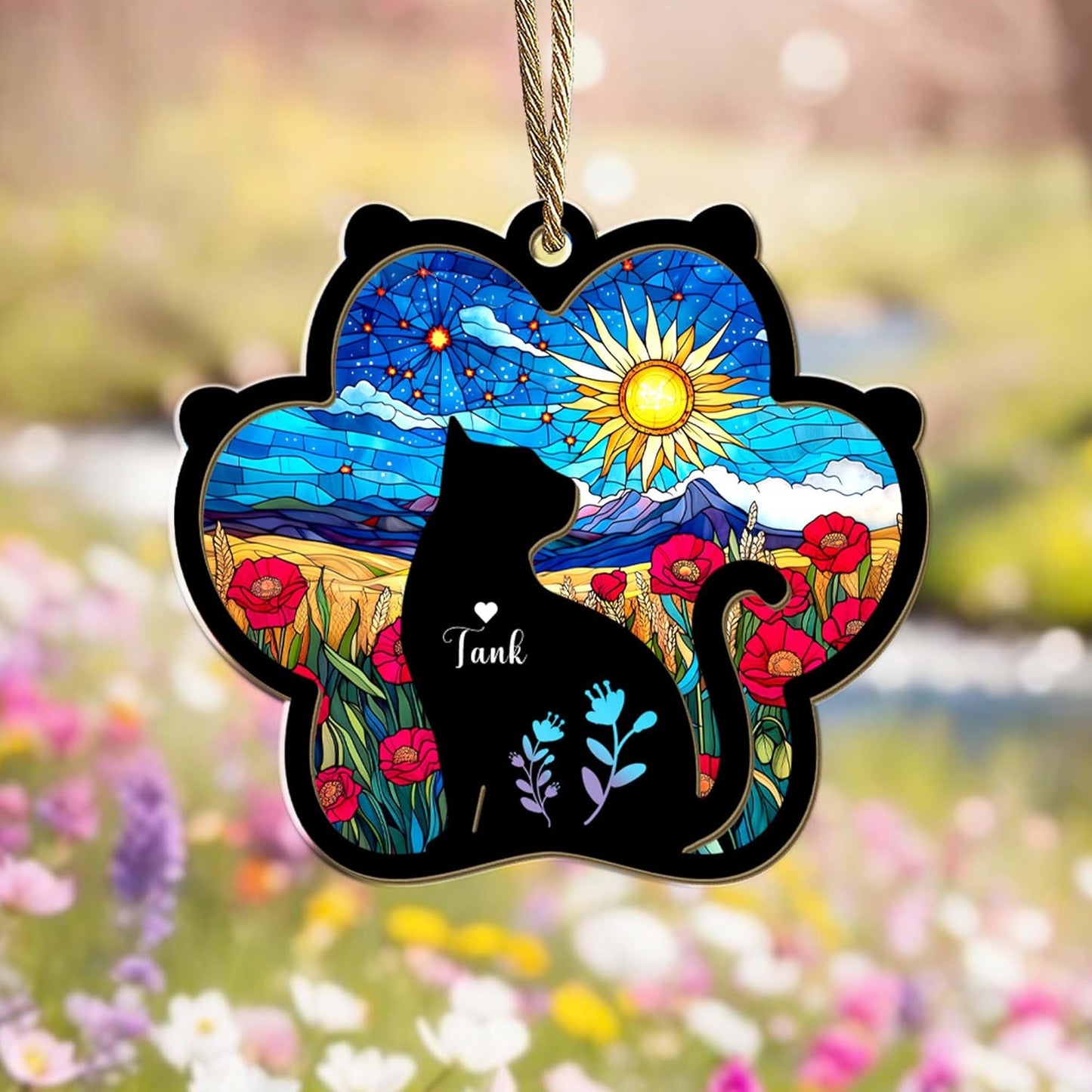 Personalized Pet Memorial Suncatcher – Custom Cat Silhouette with Name & Multiple Background Options, Sympathy Gift for Pet Loss, Pet Memorial Keepsake for Cat Lovers