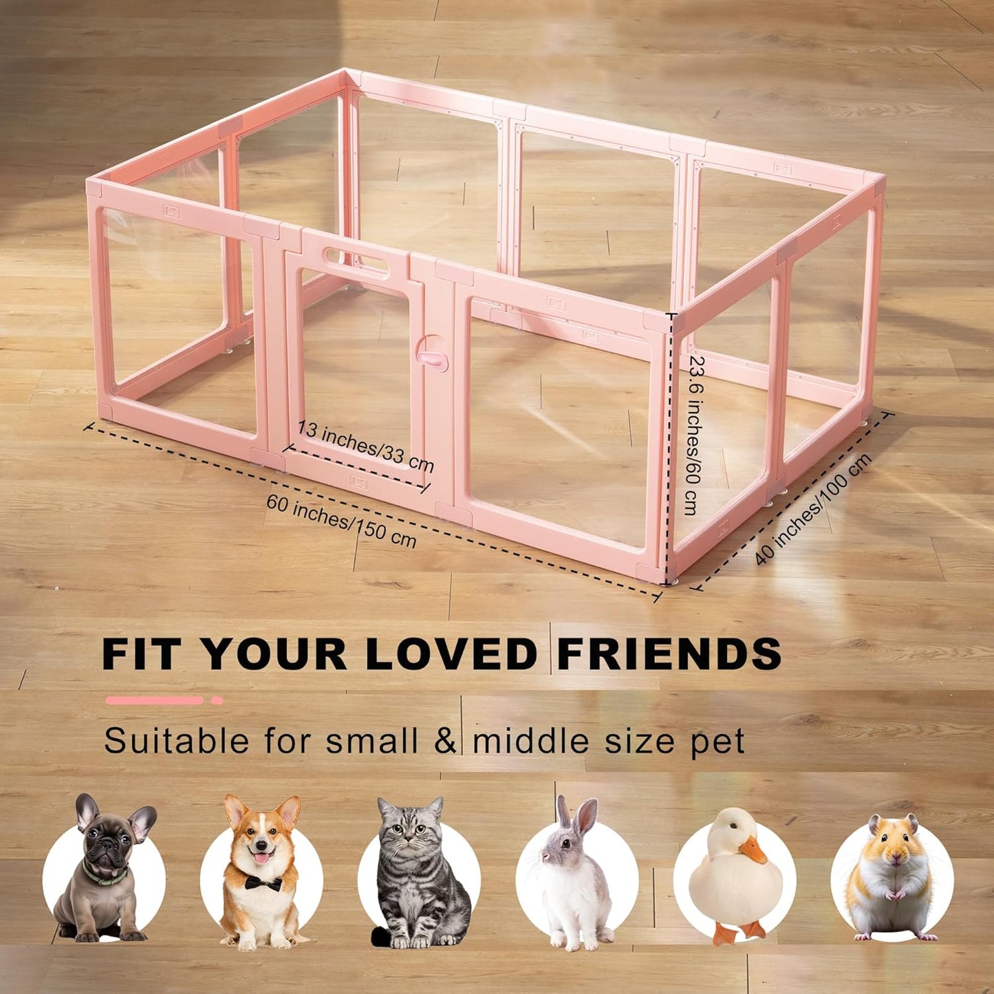 Clear Acrylic Dog Playpen Indoor, Puppy Cat Small Pet Play Pen, Pet Cat Foldable Playpen for Rabbits, Dog Fence Crate Kennel Whelping Cage (Pink, 10 Panel)