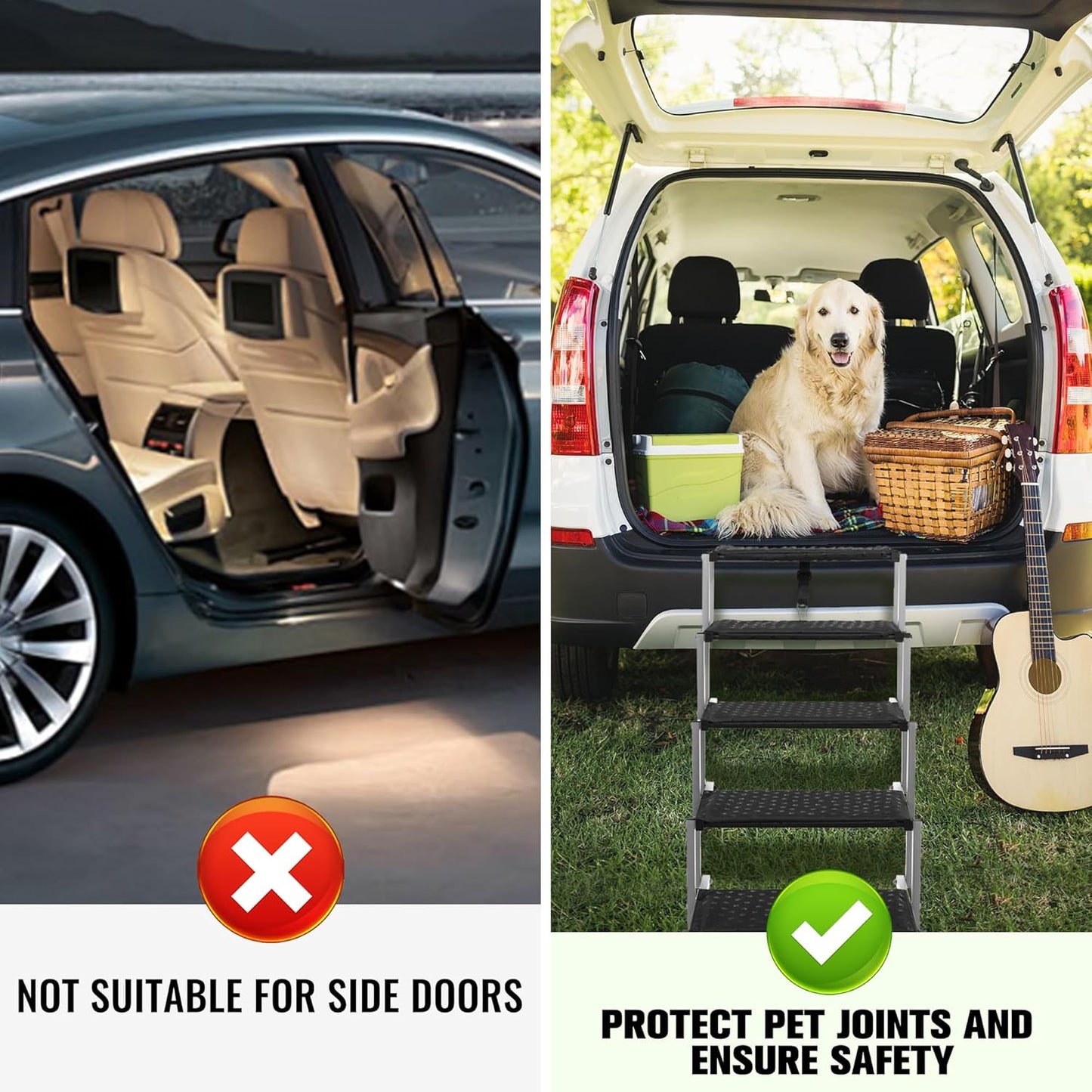 Niubya Portable Folding Dog Stairs for Cars, SUVs, Trucks - Lightweight Pet Ramp for Large Dogs with Non-Slip Surface - Reinforced Steps Support Up to 200 lb, 5 Steps