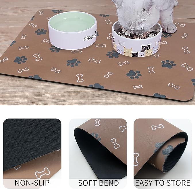 Pet Cat Dog Food Mat Non Slip Mat for Dog Water Bowl Mat Quick Dry Absorbent Cat Feeding Mat, 32 * 17 in, Dark Grey