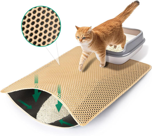 Cat Litter Mat,25"x16" Litter Box Mat,2 Layer Litter Trapping Mat for indoor cats,Litter Catcher Mats. Non-Slip Waterproof Urine Proof, Collapsable
