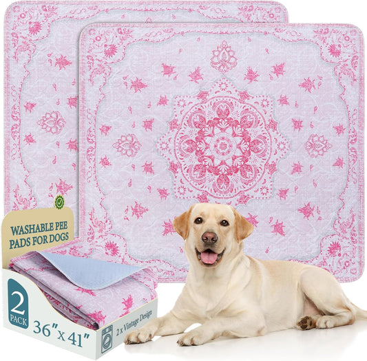 Homimp Washable Pee Pads for Dogs, 2 Pack Reusable Puppy Pads Waterproof, Absorbent and Leakproof Dog Pee Pads, Non Slip Puppy Training Pads, Pet Mat for Floor,Crate,Couch,Whelping,Pink, 36"x41"