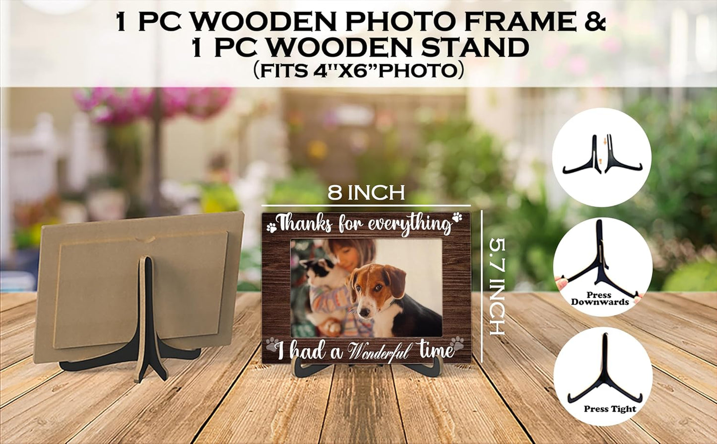 Pet Dog Cat Memorial Photo Frame - Thanks For Everything I Had A Wonderful Time Wooden Tabletop Picture Frame With Stand - Pet Memory Frame Sympathy Gift For Dog Cat Owner -62