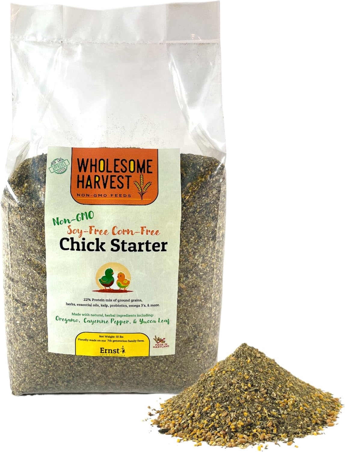 Corn & Soy-Free Chick Starter Feed - All Grain & Non-GMO Chick Food Starter with Omega 3 - Chicken Feed for Growing Healthy Chicks with High-Protein 22% and Probiotics - 10 Lb