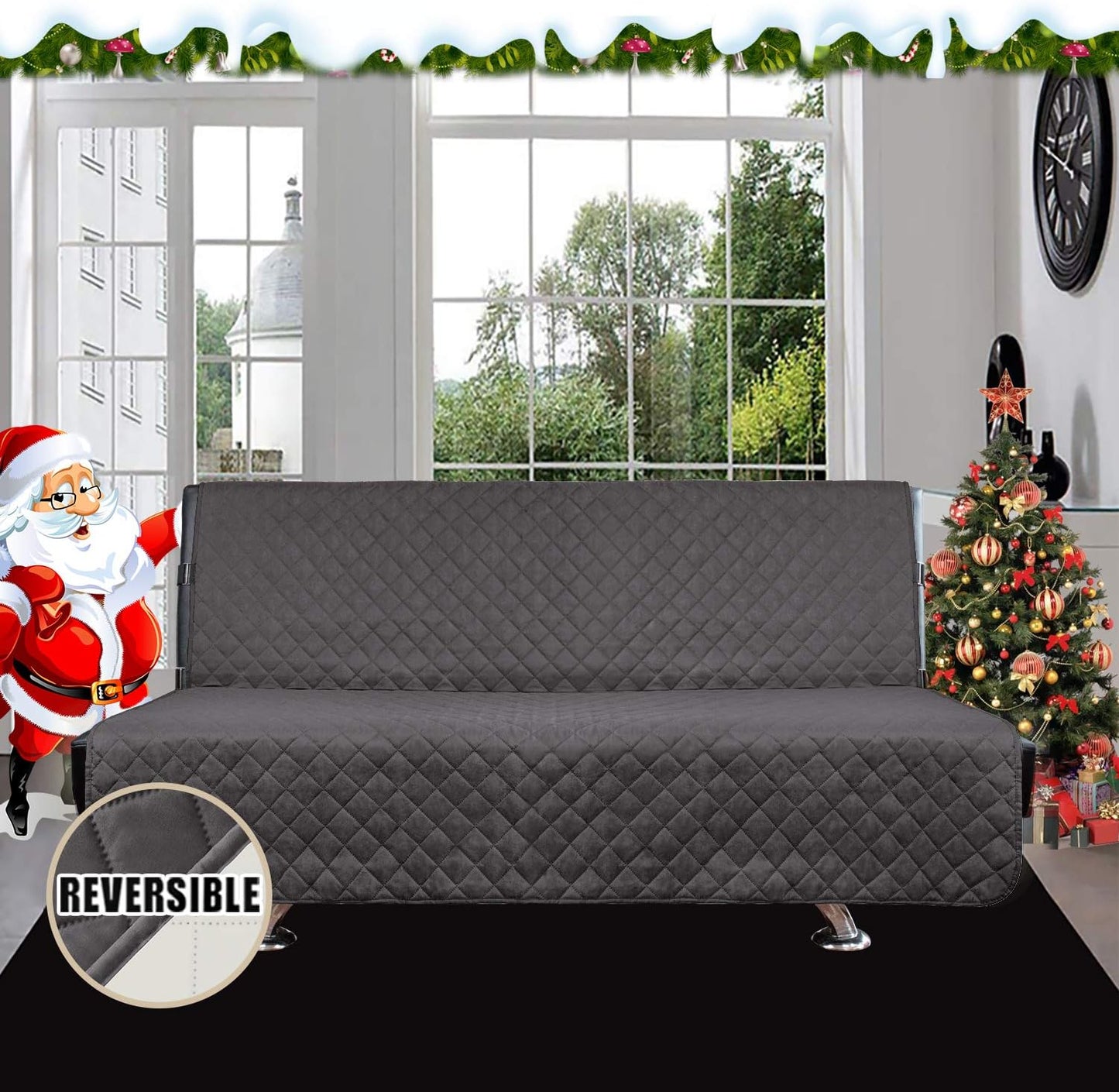 Easy-Going Futon Sofa Slipcover Reversible Sofa Cover Armless Futon Cover Furniture Protector Couch Cover Water Resistant Pets, Kids, Children, Dog, Cat (Futon, Gray/Ivory)