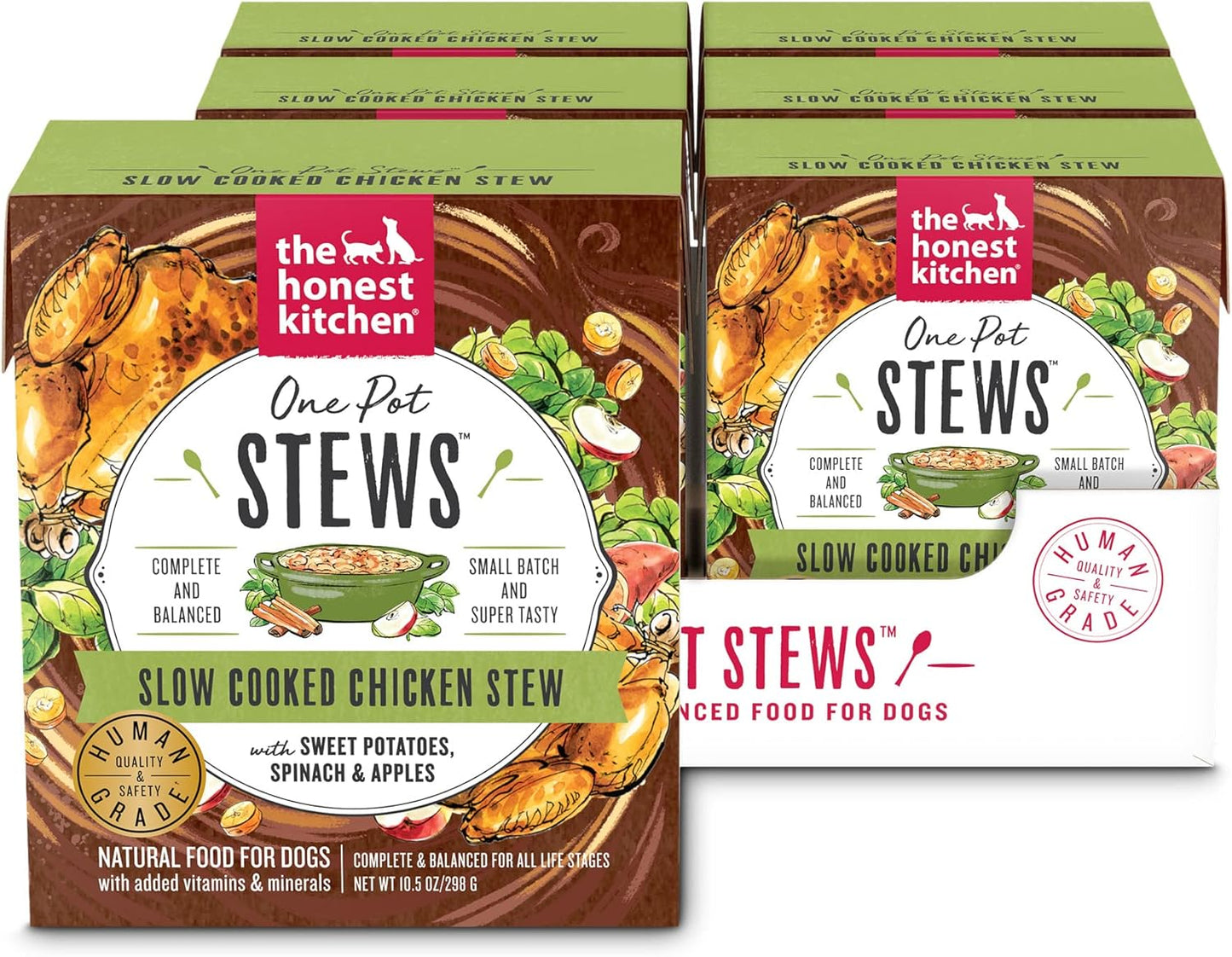 The Honest Kitchen Human Grade One Pot Stews Wet Dog Food - Slow Cooked Chicken Stew with Sweet Potato, Spinach & Apples, 10.5 Ounce Box (Pack of 6)