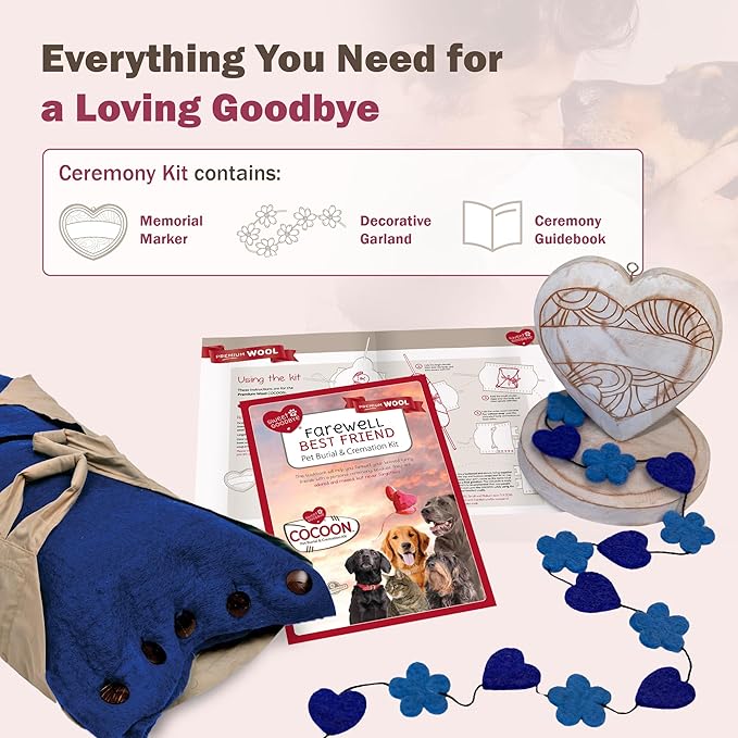 Cocoon® - Eco-Friendly Pet Burial & Cremation Ceremony Kit (Premium Wool) - Casket for Dogs and Cats (Choose Size & Color) (Small, Indigo)