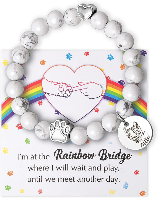 Anavia Pet Portrait Rainbow Bridge Pet Memorial Bracelet for Beloved Dog Cat, Pawprint on My Heart Personalized Handmade Bracelet Keepsake