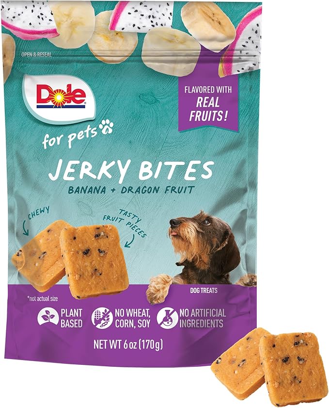 Dole for Pets Fruit Jerky Bites Dog Treats, Banana and Dragon Fruit, 6oz | Flavored with Real Fruits, No Wheat, Corn, Soy, Artificial Flavors, Colors, or Preservatives