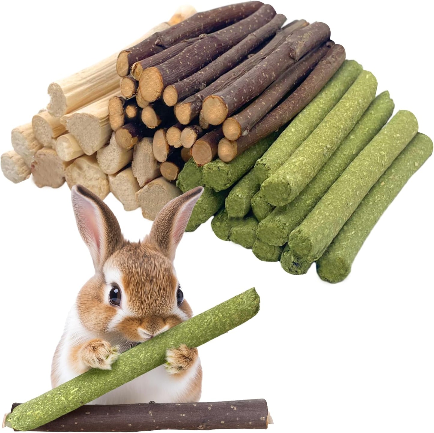 Small Animals Molar Wood Sticks 250g Natural Sweet Bamboo/Alfalfa/Apple Sticks Treats Toys for Small Animals, Rabbits, Guinea Pig, Bunny, Hamster, Rat, Chinchillas