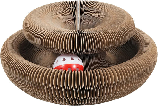Organlada Cat Scratcher Cardboard with Bell-Ball, Foldable Slinky Cat Scratch Pad, A Magic Organ Cat Butler Toy for Cat Scratching, 1pcs