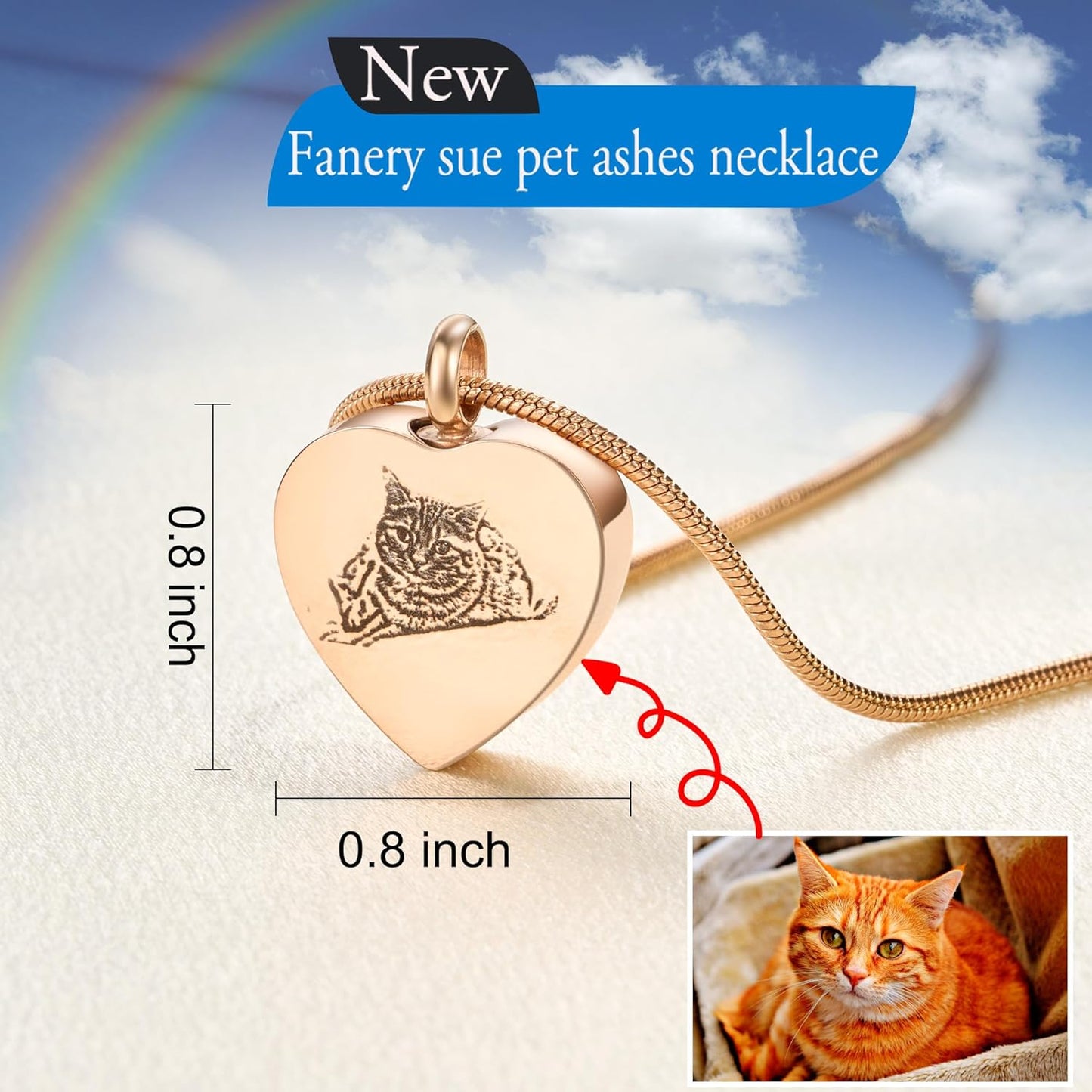 Fanery Sue Personalized Pet Ashes Necklace for Dog Cat Custom Photo&Text Pet Loss Sympathy Gift Cremation Jewelry