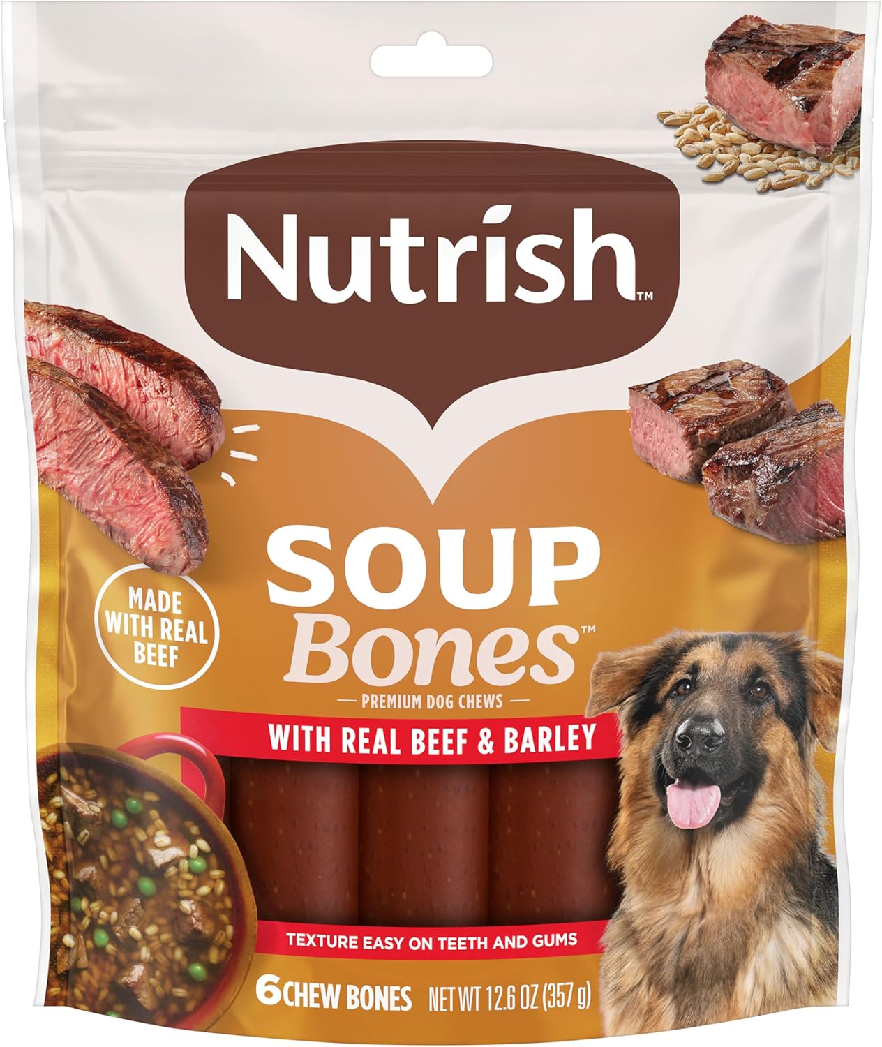 Nutrish Soup Bones Premium Dog Chews with Real Beef and Barley, 6 Chews (Rachael Ray)